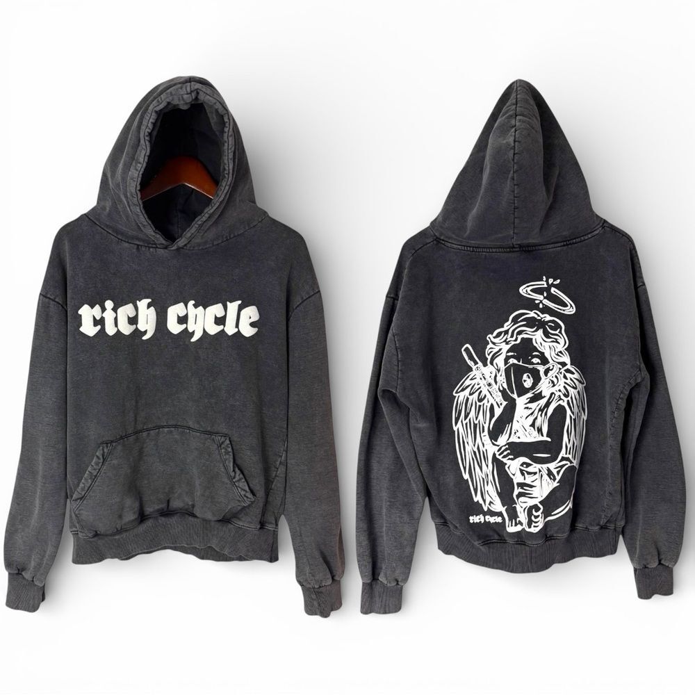 NWOT Rich Cycle Vintage Black Grey Hoodie Mens Medium